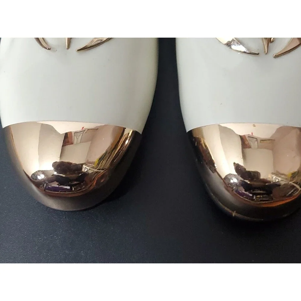 Piergitar 8.5 White/Cream Skull Gold Accents Men's Dress Shoes Patent Leather